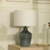 Vara Ribbed Terracotta Indigo Blue Lamp With Shade - White